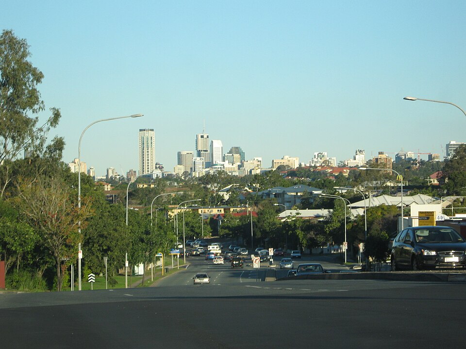Enoggera Road, with view of Brisbane CBD